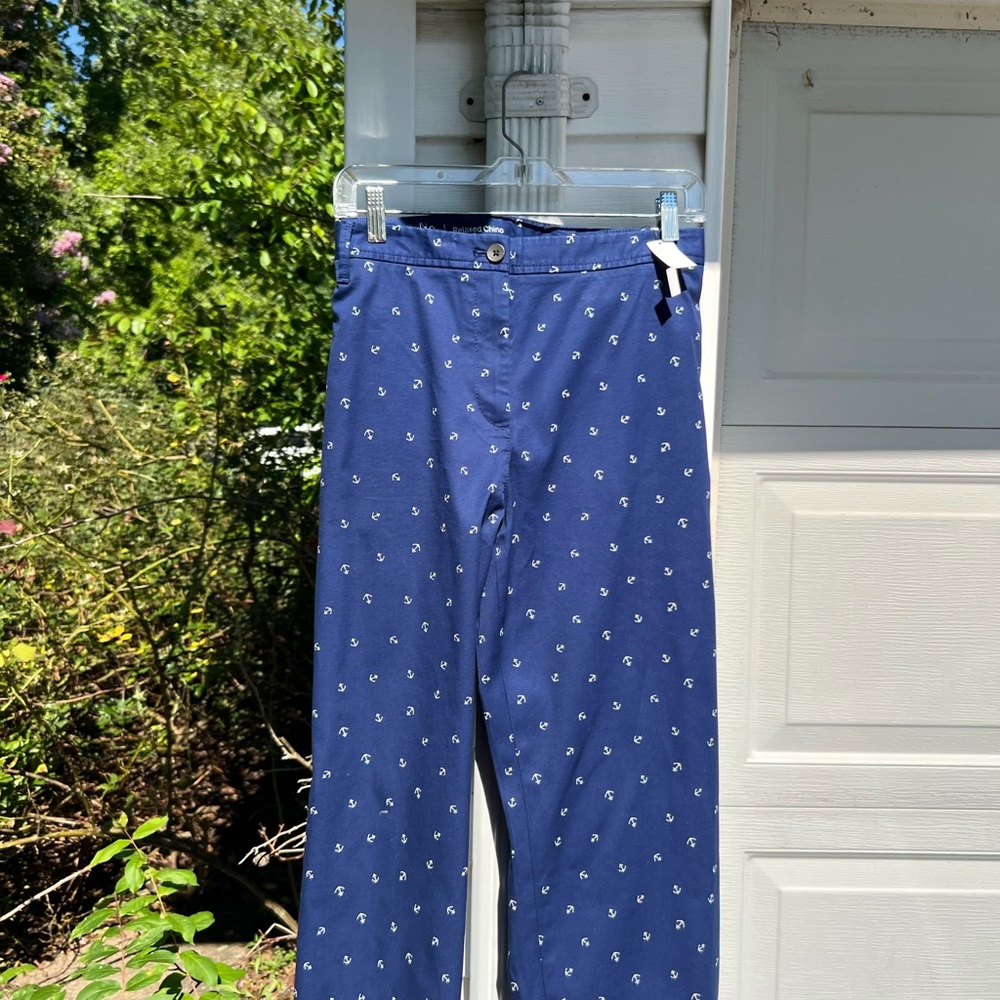 NWT Talbots Fun Navy White Anchor Print Relaxed Chino Pants - Picture 2 of 7